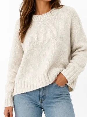 Cynthia Rowley Womens‎ Chenille Knit Crew Neck Sweater Cream Off White Large NWT thumbnail 1