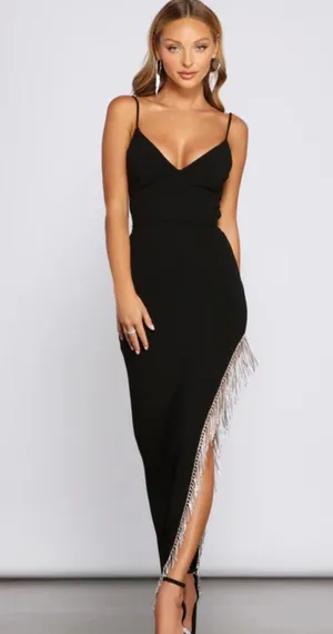Windsor Black Anastasia Fringe sequin detail formal dress thumbnail 1