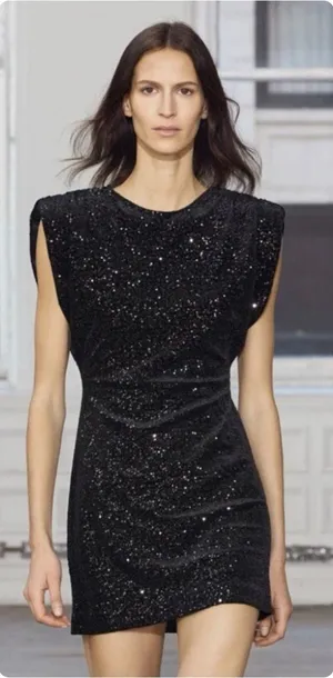 Zara Womens Black Sequin Padded Shoulder Open‎ Back Glam Cocktail Mini Dress XS thumbnail 1