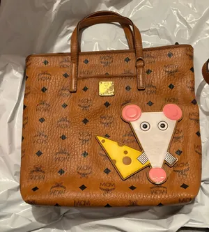 MCM Cognac Year of the mouse Visetos Tote‎ with Yellow Cheese & Pink Mouse Patch thumbnail 1