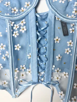 Lace Fairycore Romantic Corset Bustier Cami Top Size Small Blue Daisy Floral thumbnail 5