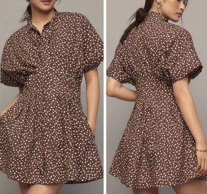 Anthropologie The Tobie Tie-Neck Shirt Dress by Exquise, Size S thumbnail 2