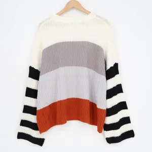 Shop the Mint Sweater Women Large Multi Striped Shaker-Stitch Knit Drop Shoulder thumbnail 5