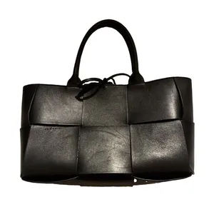 Women’s Woven Black PU Leather Tote Bag Shoulder Handbag Faux Leather thumbnail 1