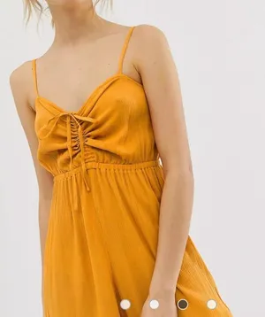 ASOS DESIGN cami jumpsuit with gathered bodice detail mustard size 10 thumbnail 3