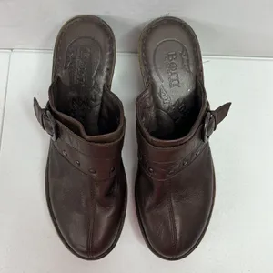 Born Sz 40.5 US 9 Ibra Moro Leather Mule Buckle Block Heel Clogs Metallic Bronze thumbnail 6