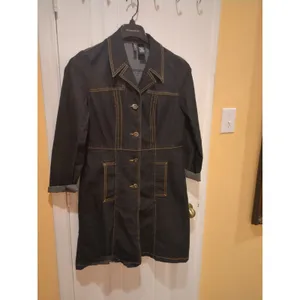 BISOU BISOU Women Large Button Front Denim Jacket Dress Size L thumbnail 5