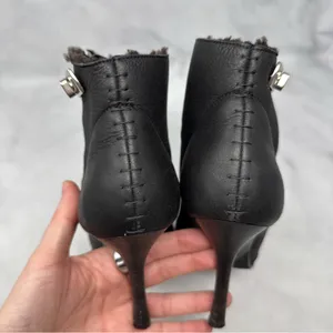 Giuseppe Zanotti Vicini Vintage Y2K Shearling Zip Pointed Ankle Booties Black 36 thumbnail 9