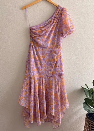 ASTR the Label Santorini Midi Dress One Shoulder, Floral Purple Small thumbnail 1