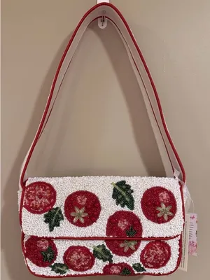 Viral Beaded TOMATO Shoulder handBag Handcrafted India Anthropologie Inspired thumbnail 1
