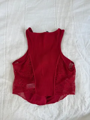 Garage Red Lace-Up Tank Top with Mesh Details thumbnail 6