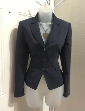 Tahari Grey blazer snap on button up down office siren core fitted corset waist long sleeve thumbnail 2