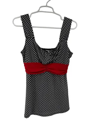Maurices Y2K Babydoll stretchy Black White red Polka Dot tank pin up 90s M thumbnail 1