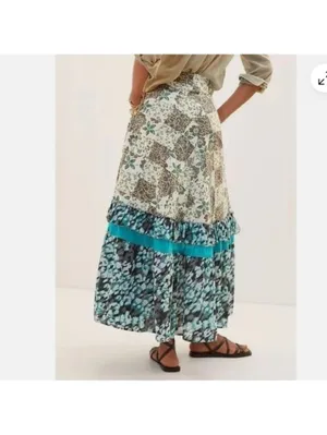 Anthropologie Raga Floral Patchwork Cotton Boho Earth Tones Maxi Skirt M $185 thumbnail 4
