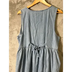 Vintage Chambray Denim Dress Embroidered Hearts Cottagecore Prairie Grandmacore‎ thumbnail 6