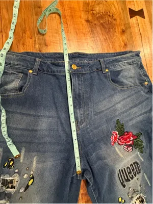 K Jordan 2pc Denim Set Plus Sz 3X Jacket 24W Jeans Leopard Rose Distressed Queen thumbnail 13