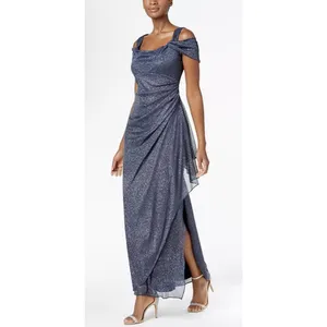 Alex Evenings Cold-Shoulder Draped Metallic Gown - Smoke Size 6 Sparkle thumbnail 4