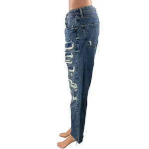 Zara Women's Blue Distressed High Waisted Wide Leg Baggy Denim Jeans Size 10 thumbnail 2