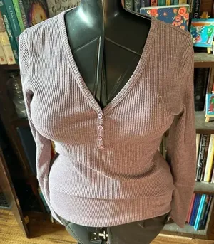 Zyia purple ribbed athletic long sleeve fitted thermal shirt thumbnail 1