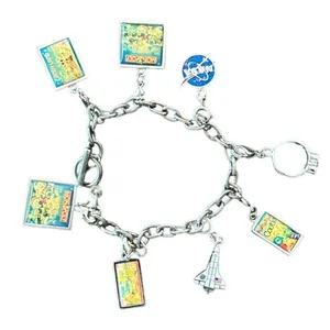 Vintage 80s 90s Mickey Mouse Monopoly Candyland Nasa Charm Bracelet Silver Chain thumbnail 1