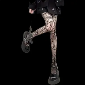 Black Gothic Skull Pattern Fishnet Tights Sexy Hollow Out Mesh Pantyhose OneSize thumbnail 2