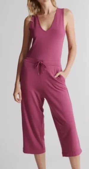 QUINCE Sleeveless V-Neck French Terry Modal Jumpsuit in Rose Size Large thumbnail 1