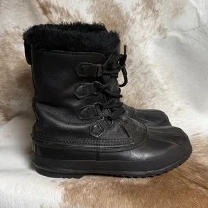 Sorel Manitou Black Leather Snow Boots Womens‎ Sz 9 A22 thumbnail 4