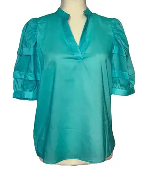Ann Taylor Split Neck Puff Sleeve Top Size SP thumbnail 1