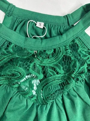 Green lace halter top with floral embroidery thumbnail 2