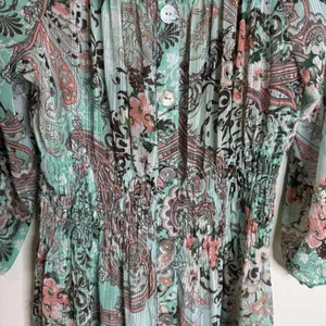 Figueroa & Flower Dress Womens Large Green Paisley Boho Maxi Peasant Button thumbnail 4