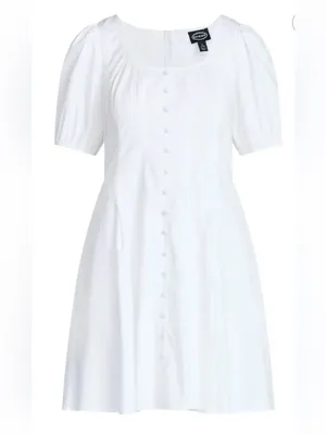 Scoop Women’s Button Front Mini Dress with Puff Sleeves Size M White Size M thumbnail 3