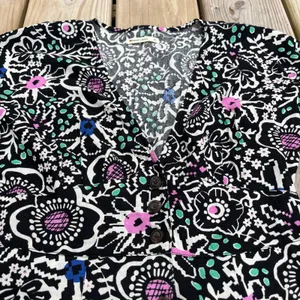 Marine Layer Dress Camila Mini V Neck Short Sleeve Black Floral Hemp Blend‎ XS thumbnail 3