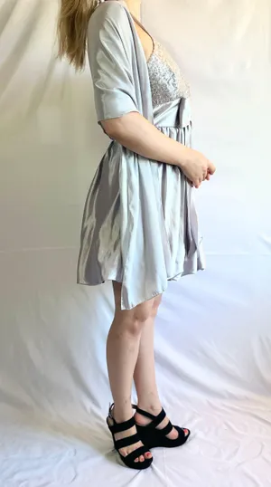 Fiesta Fashion Sparkly Glitter Silver Metallic Deep V Halter Mini Homecoming Dress - S thumbnail 7