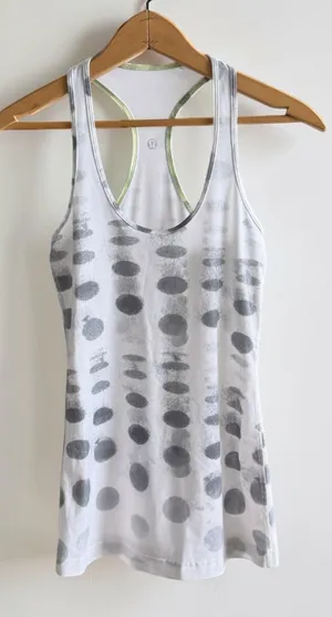 Lululemon‎ Cool Racerback Tank Top White Grey Polka Dot Size 4 6 Yoga Athletic thumbnail 1