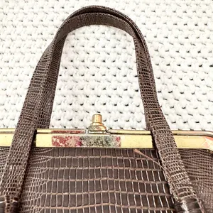 After Five Brown Reptile Textured Leather Framed Small Evening Bag Vintage thumbnail 3