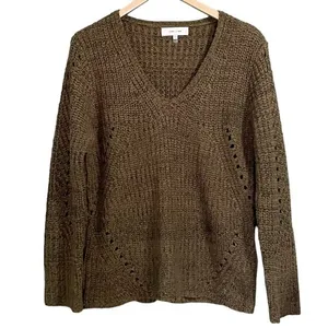 John + Jenn Constance Sweater M Olive Green V Neck Open Knit Oversized Revolve thumbnail 2