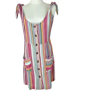 Showpo. Aussi Striped Button Down Tie Strap Summer Beach Lined Dress thumbnail 2
