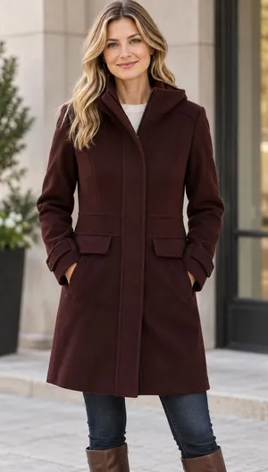 Cole Haan signature burgundy wool-blend mid-length coat size 14 classic thumbnail 1