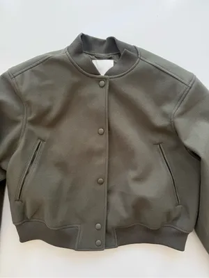 H&M Felted Bomber Jacket Olive Green Size Medium thumbnail 4
