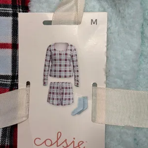Colsie Pajama & Socks Set Plaid Long-Sleeve Shirt, Shorts, and Socks Medium NWT thumbnail 2