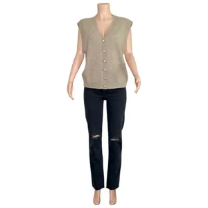 REFORMATION Jacqui Cashmere Sweater Vest, Oatmeal, Large thumbnail 7