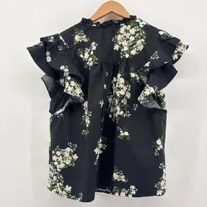 Sugarlips Black Emery Floral‎ Split Neck Ruffle Sleeve Cotton Top Medium Womens thumbnail 7