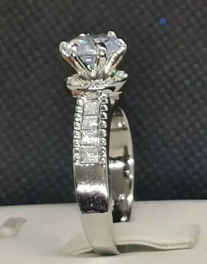 Stainless Steel Gorgeous Silver Simulated Diamond Inlaid Ring Size 7 thumbnail 3