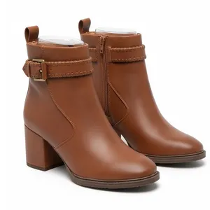 Zodiac Rexx Ankle Boots Cognac Brown Whipstitch Buckle Block‎ Heel Booties 7M thumbnail 1