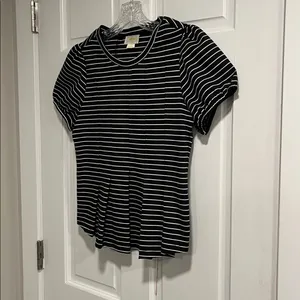 Maeve by Anthropologie Black and White Striped Peplum Top Size XS thumbnail 4