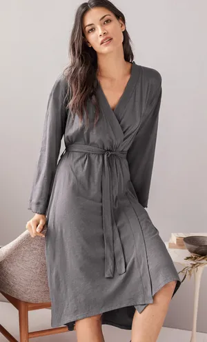 EILEEN FISHER Sleepwear by Garnet Hill Picot-Trim Knit Robe thumbnail 1