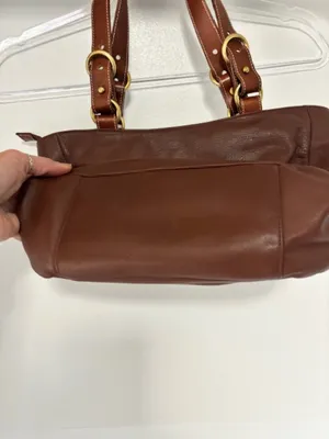Lauren Ralph Lauren Brown Pebbled Leather Tote Shoulder Bag Brass Hardware thumbnail 7
