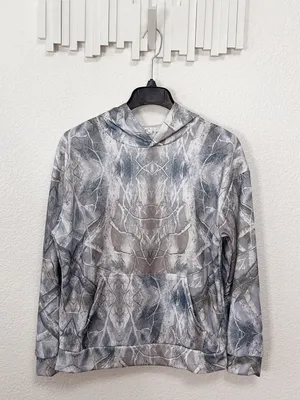 Amazon Gray Abstract Snakeskin Print Lightweight Pullover Hoodie thumbnail 2