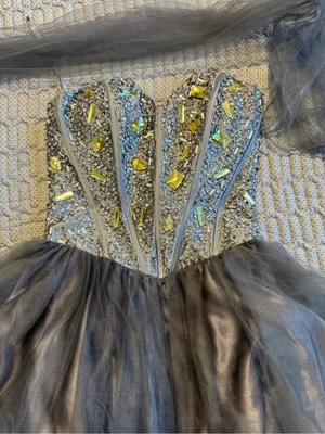 Aspeed Gray Prom Dress with Yellow Crystal Accents thumbnail 4