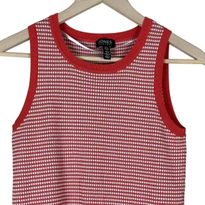 Jones New York Tank Womens S Red White Sleeveless Knit Preppy Minimalist 90s thumbnail 3